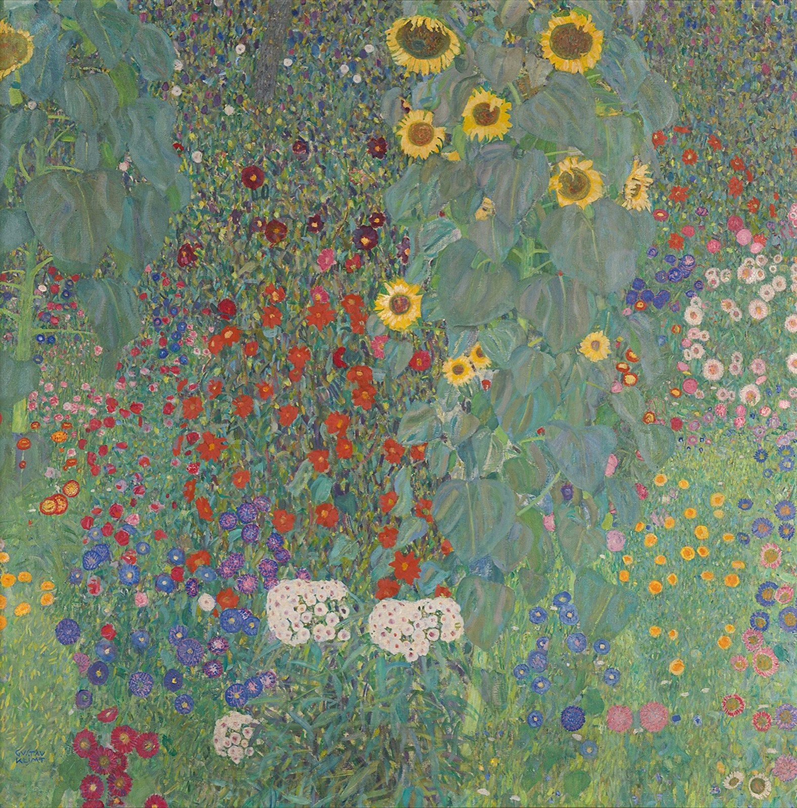 Gustav Klimt's Farm Garden with Sunflowers — Aged gold frame preview