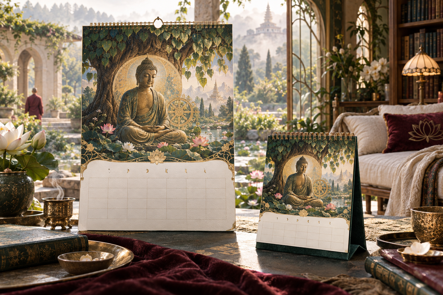 Buddha 2027 wall and table calendar in a restorative sanctuary