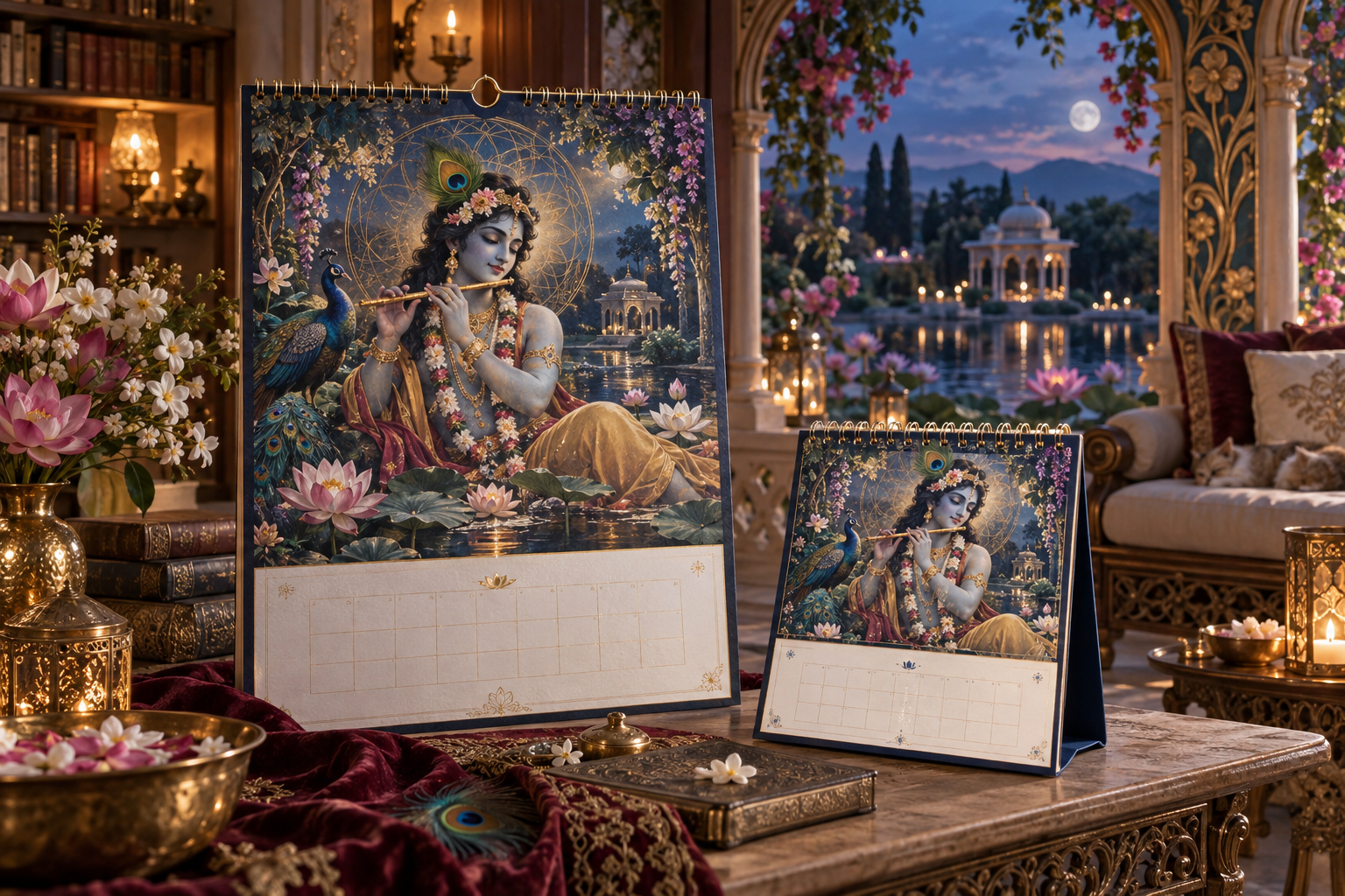 Krishna 2027 wall and table calendar in a restorative sanctuary