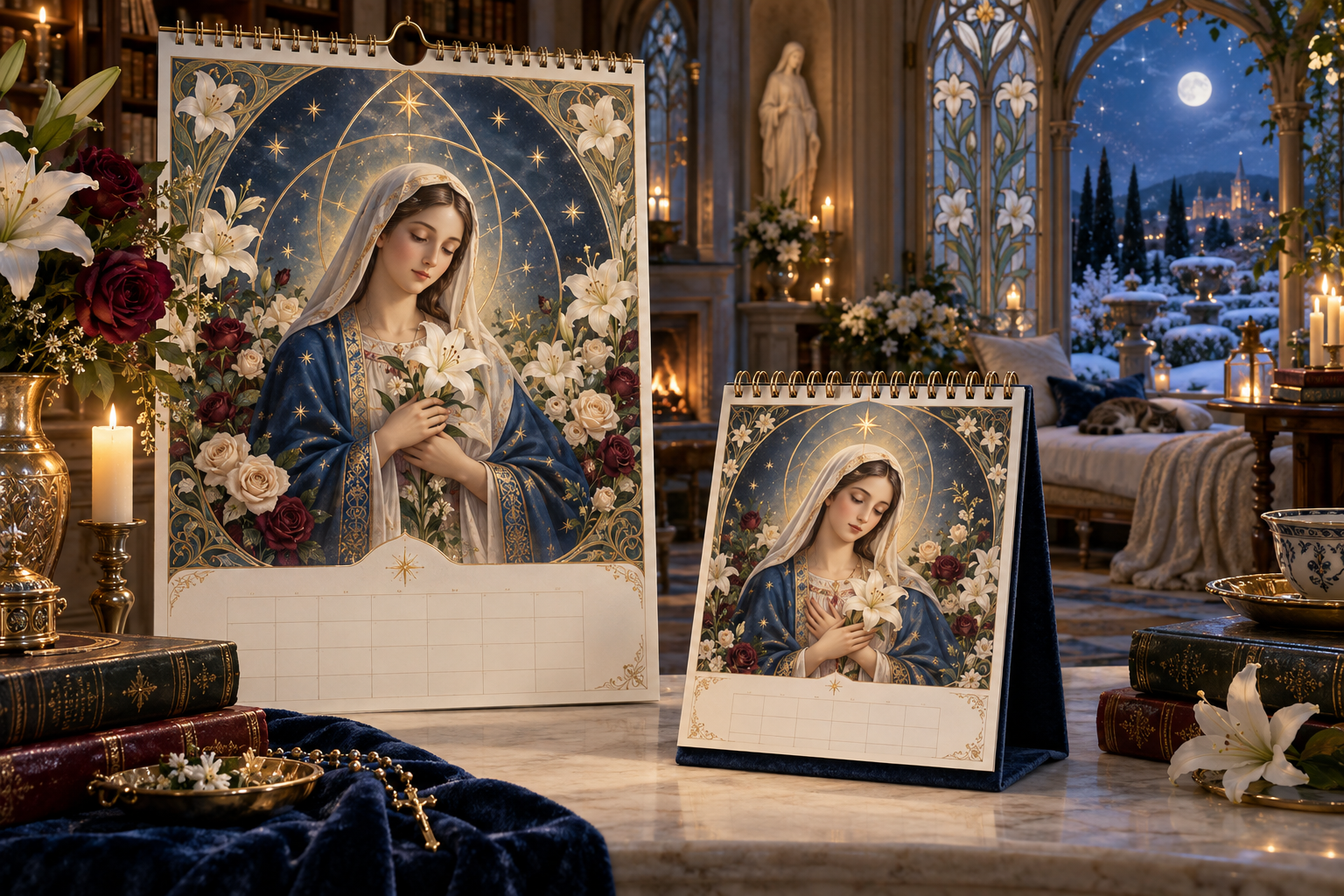 Mary 2027 wall and table calendar in a restorative sanctuary