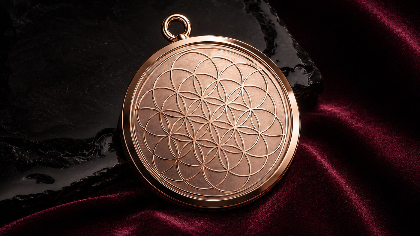 Rose-gold Flower of Life Talisman in close detail