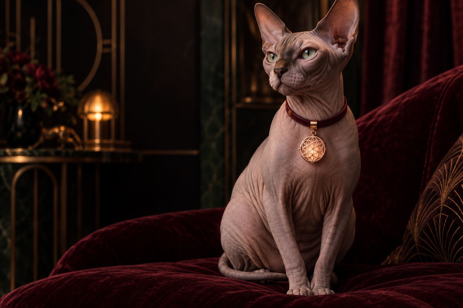Indie with a warm rose-gold Flower of Life pendant
